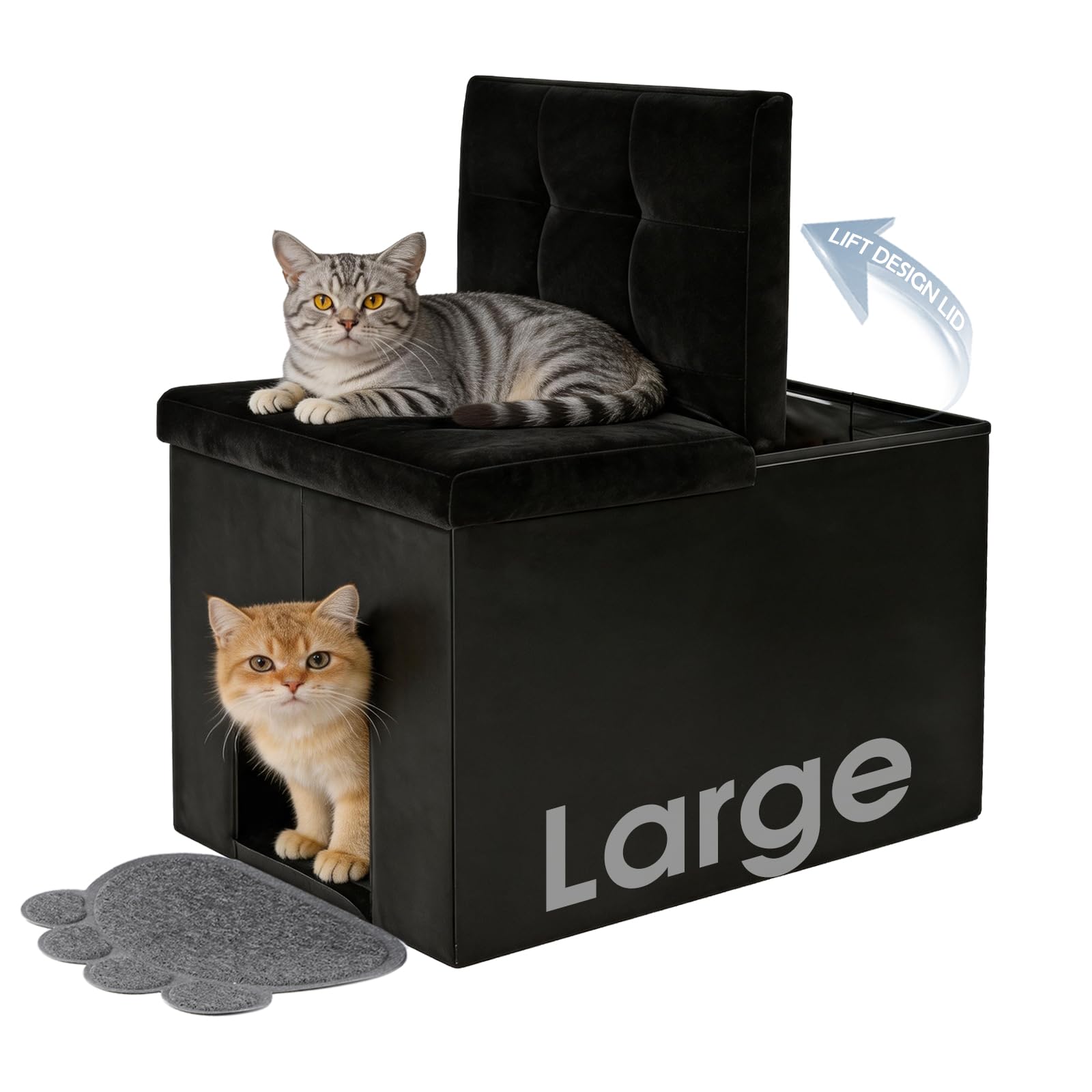 MEEXPAWS hidden cat litter box enclosure bench furniture with side entry and padded top