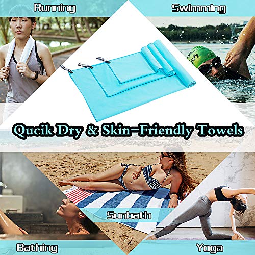 Andoer Toalha esportiva de microfibra de 3 peças de secagem rápida leve e leve portátil para acampam