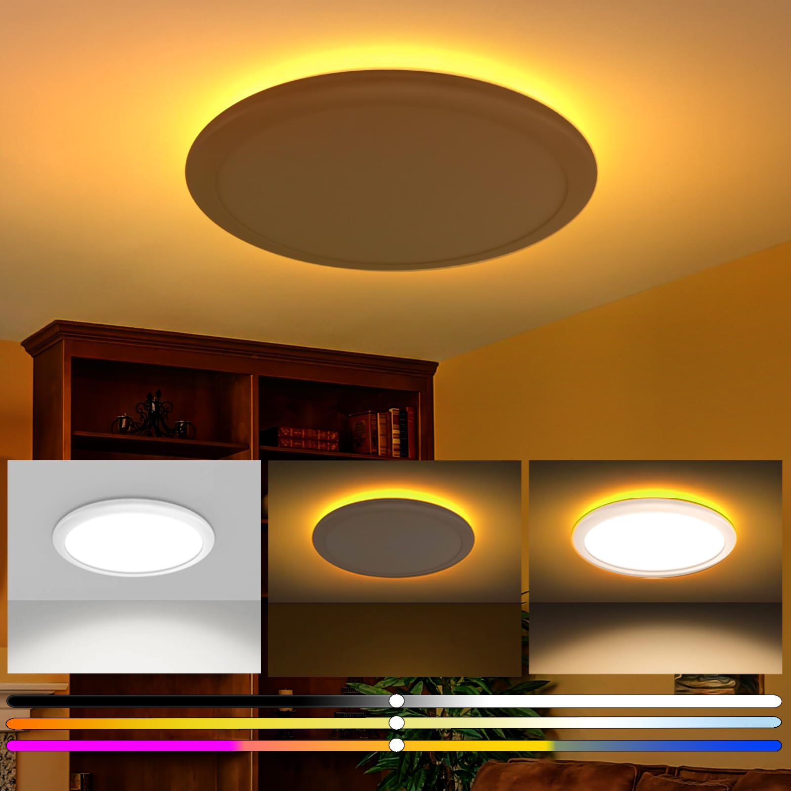 zouzai 12 Inch LED Flush Mount Ceiling Light Fixture with Night Light, 22W 2400LM 2700K/3000K/3500K/4000K/5000K Selectable, Dimmable Ceiling Lights for Bedroom, Dining Room, Kitchen, Round White