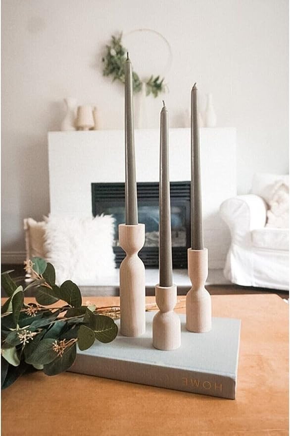 DUHALINE Wooden Candle Pillar Holder Set of 3,Rustic