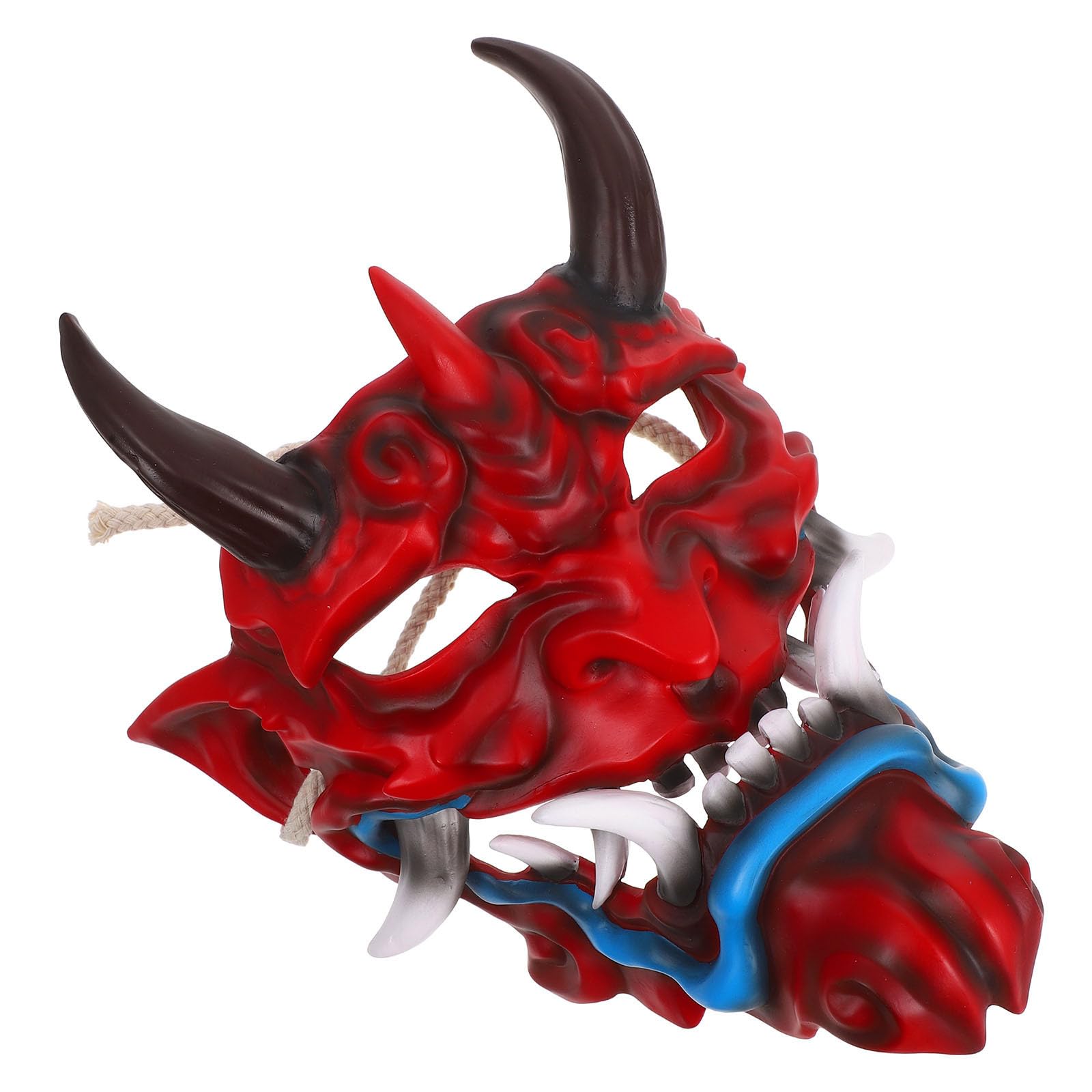 HEMOTON Maschera Demoniaca Giapponese per Halloween con Corna in Resina, Design Realistico, Artigianato Robusto e Comfort per Feste a Tema e Party Cosplay per Adulti