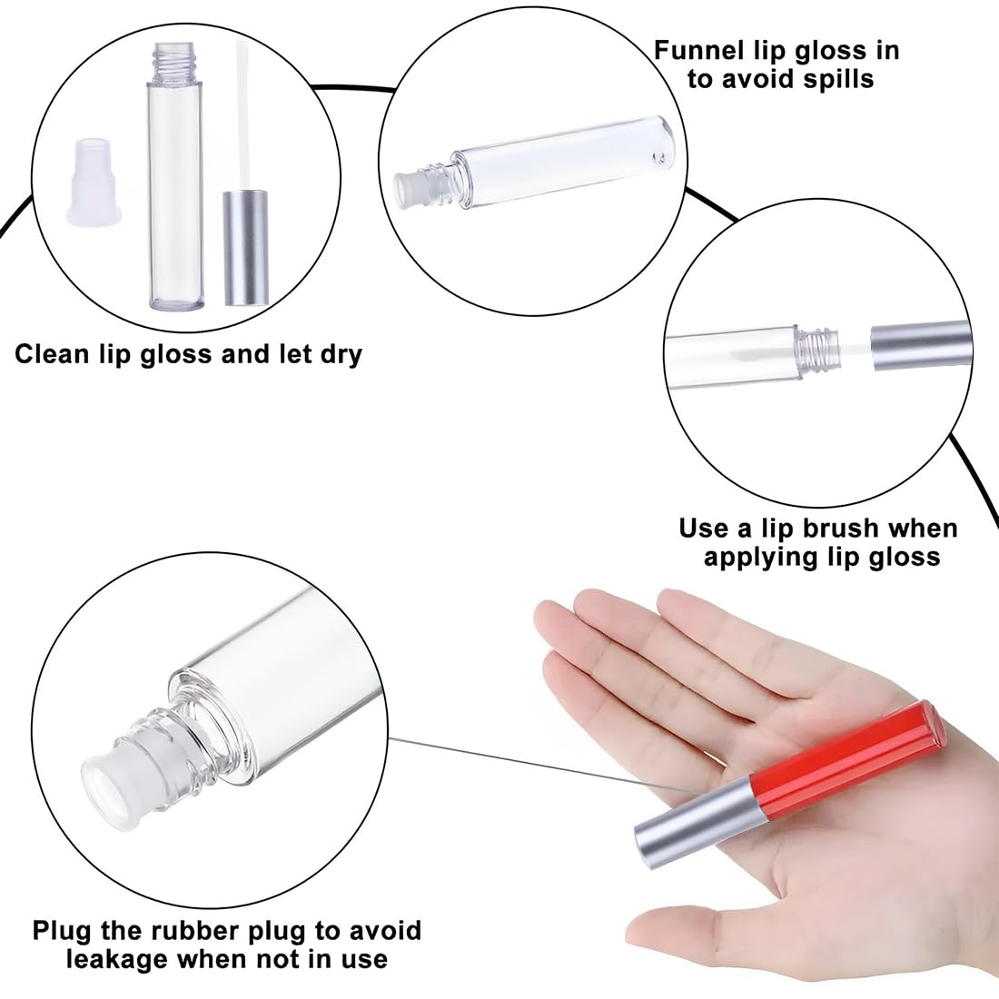 Mascara Recargable Botella Vacía con Cepillo y Contenedor 10ml Plata (5 Unidades)