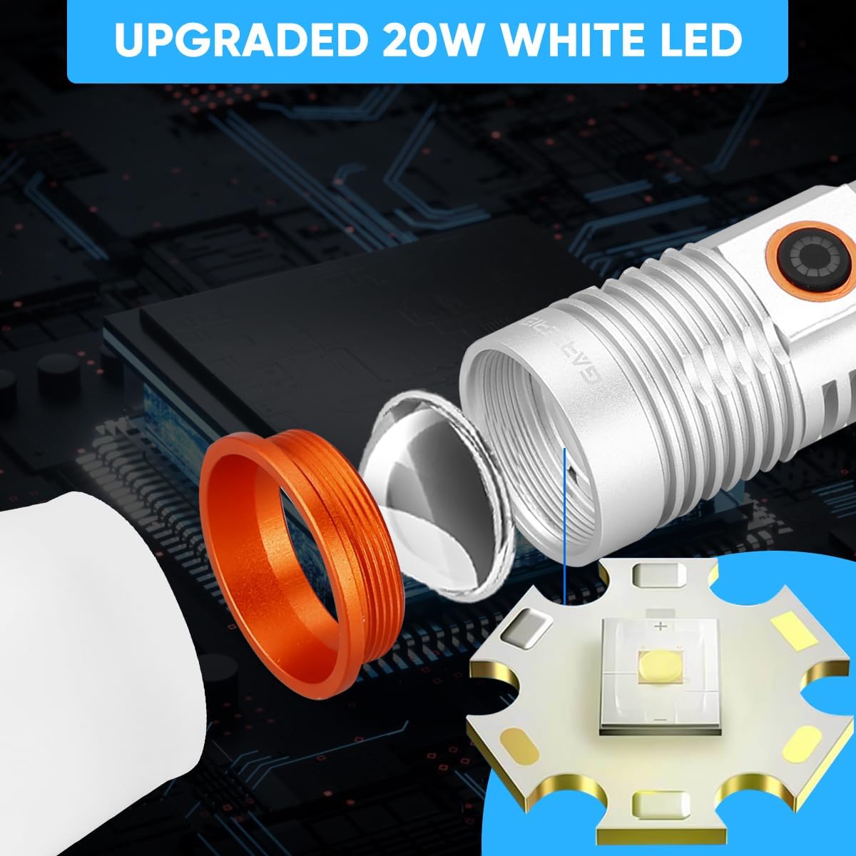 WholeFire WF1562 LED Torch Upgraded 20W White LED