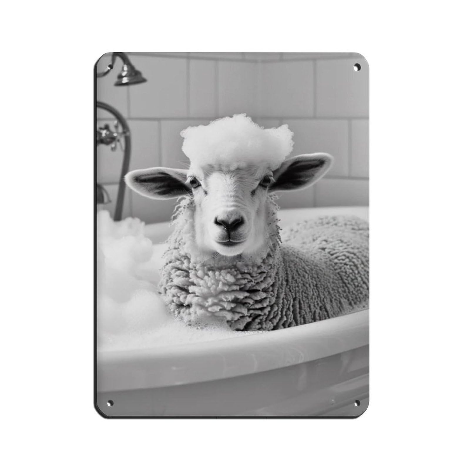 Sheep in The Bathtub, Funny Animal Poster Tin Sign Vintage Metal Pub Club Cafe Bar Home Wall Art Decoration Poster Retro 12x16inch(30x40cm)