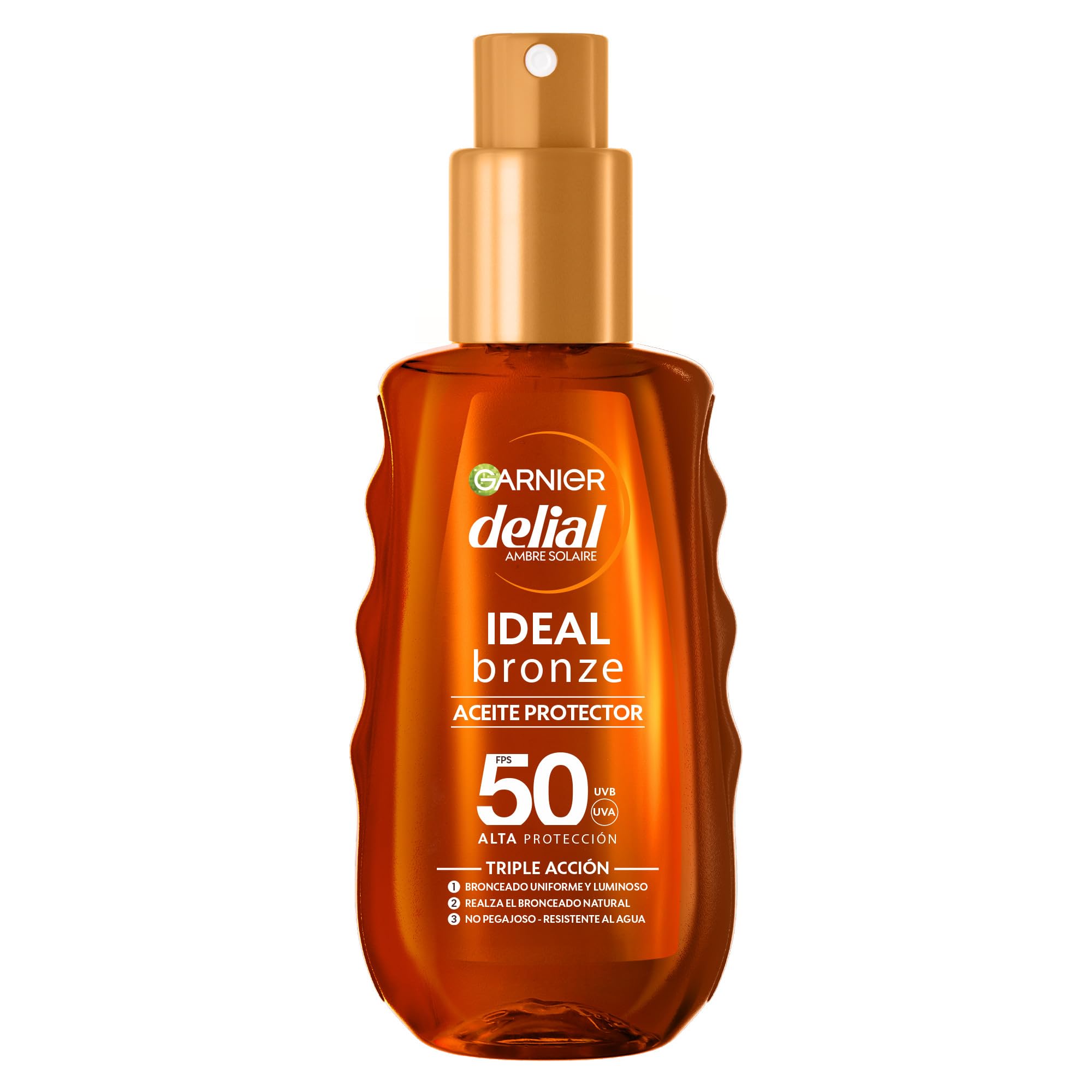 GARNIER DELIAL Aceite Solar Bronceador Alta Protección FPS50 Protege Y Realza El Bronceado, Resistente Al Agua, Arena Y Sudor 150 ml