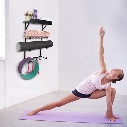 Miniatura 6 de DOCMON Soporte para esterillas de yoga soporte de pared para esterillas de yoga accesorios de gimnasio en casa almacenamiento para rodillo de espuma