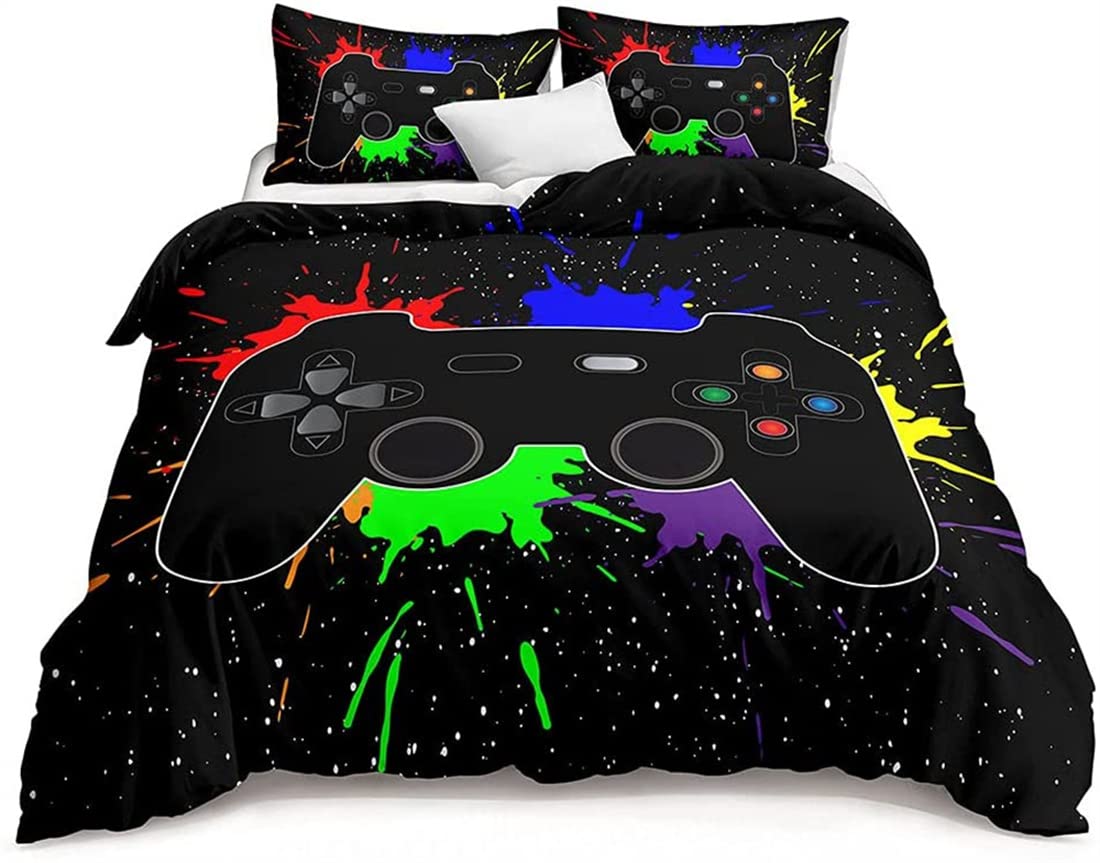 Duvet Cover for 90/105/135/150 Youth Boys Girls Game Player Gamepad Decoration Microfibre Pillowcase Bedding 3D 2/3 Pieces Bedding Set (Gamepad 1, Bed 80/90-155 x 220 cm)