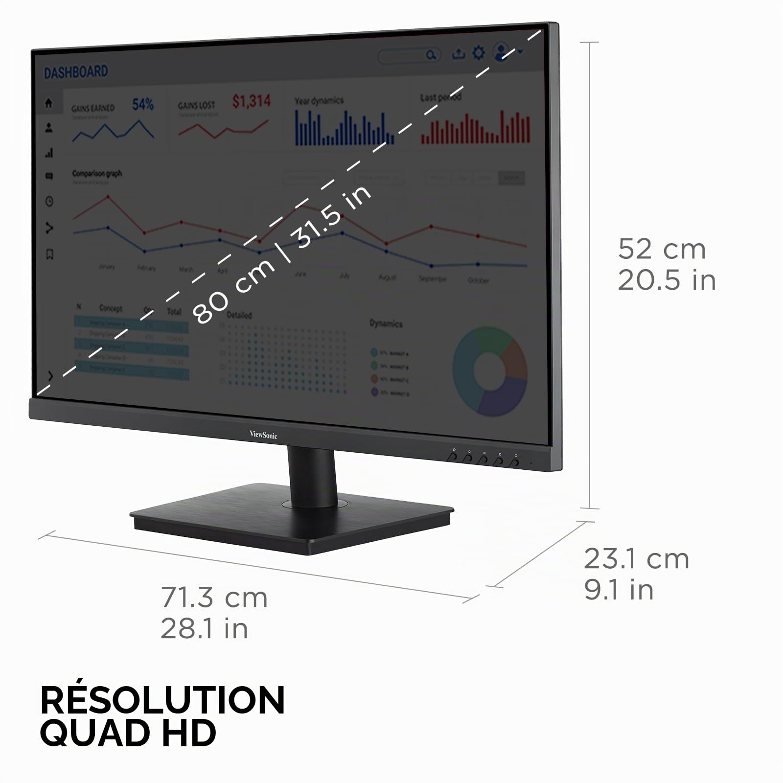 ViewSonic VS3225-2K Écran PC 32 Pouces QHD (2560p x 1440p), Panneau IPS, 75 Hz, 4 ms GTG, HDR10, HDMI, DP, sans Cadre, Garantie 2 Ans
