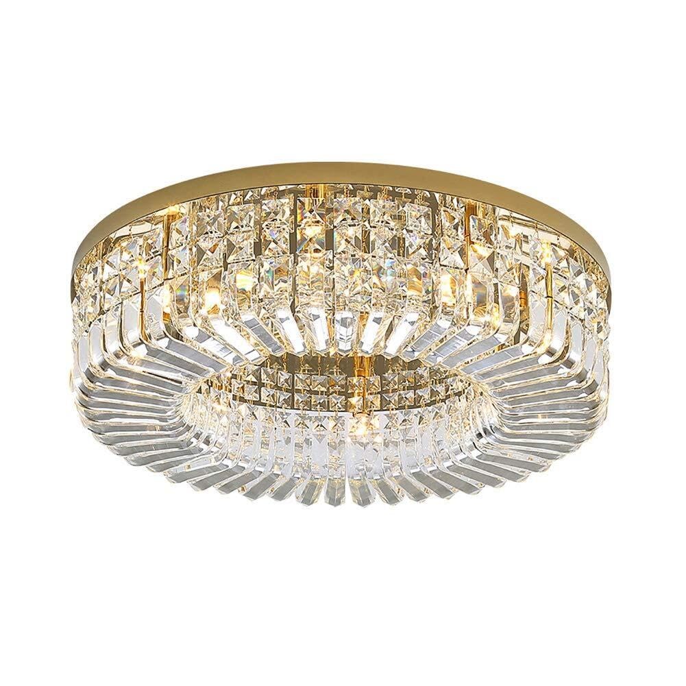 LYMSXAZOU Modern K9 Crystal Ceiling Ht Flush Mount E14 Lamp Fixture Luxurious Round Schandeliers for Dining Room Bathroom Bedroom Livingroom-Chrome(Den,60 * 17Cm)