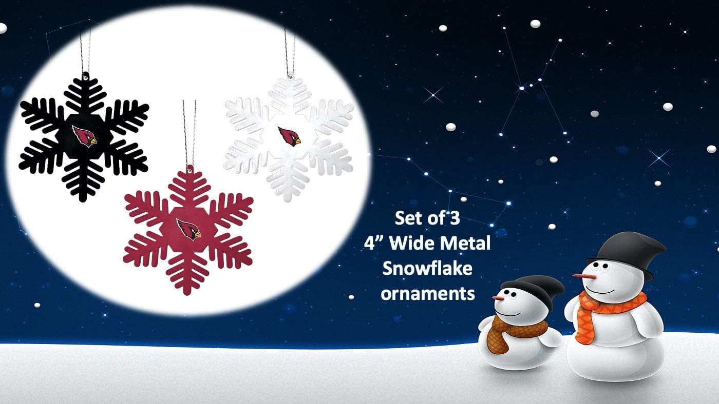 FOCO NFL Christmas Ornament Set - 3 Piece Multi-Colored Metal Snowflakes Holiday Tree Decoration – Show Your Team Spirit with Officially Licensed Football Fan Decor (Arizona Cardinals)
