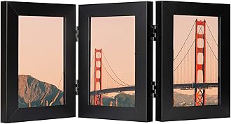 Frametory, 4x6 Trifold Picture Frame Hinged Photo Frames Three Folding Frame Desktop Glass Frame Vertical (Black, 4x6 Triple)
