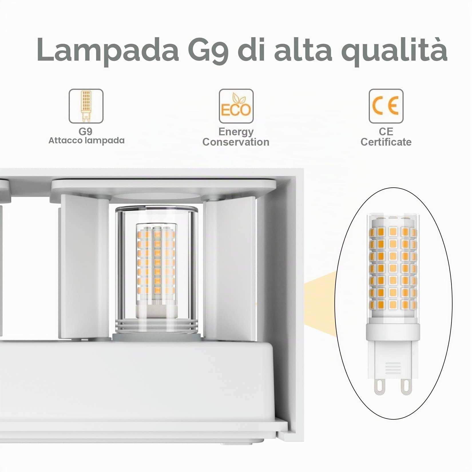 Klighten 2PCS 18W Lampada da Parete Interno/Esterno Lampadina G9 con Sorgente Luminosa Sostituibile 3000K Bianco Caldo Angolo del Fascio Regolabile Applique Esterno, Bianco | Impermeabile IP54, lampada da parete per interni/esterni, fascio di luce regolab