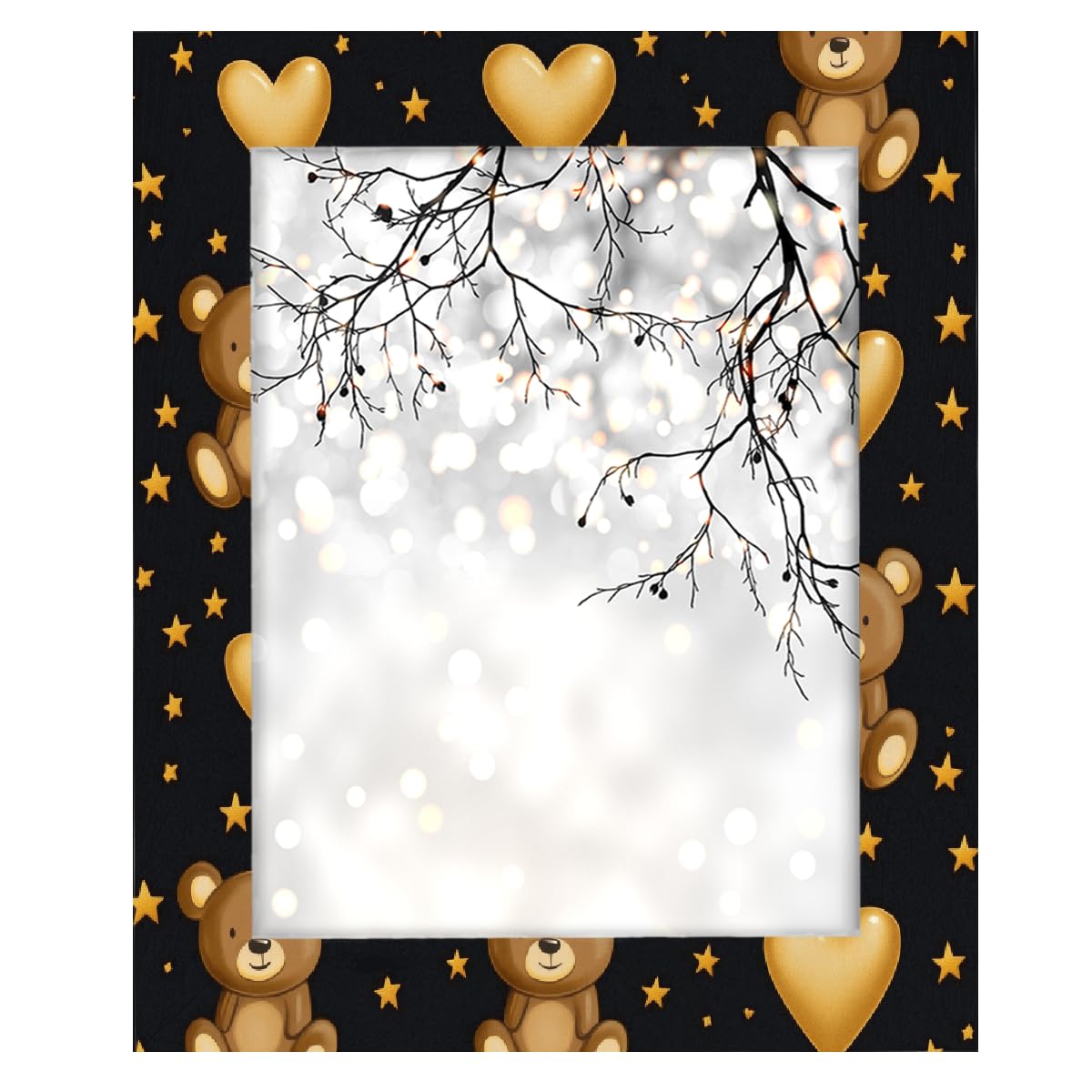 Bilderrahmen aus Holz, Motiv: gelber Bär, Stern, Herz, Foto-Showcaser, Heimdekoration, Fotocollage-Rahmen für Wand und Schreibtisch, 27,9 x 35,6 cm