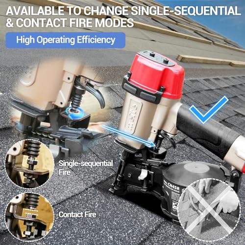 Image of meite CN45R Roofing Nailer, Drives 15 Degree 7 /8 inch to 1-3 /4 inch Coil Roof Nails