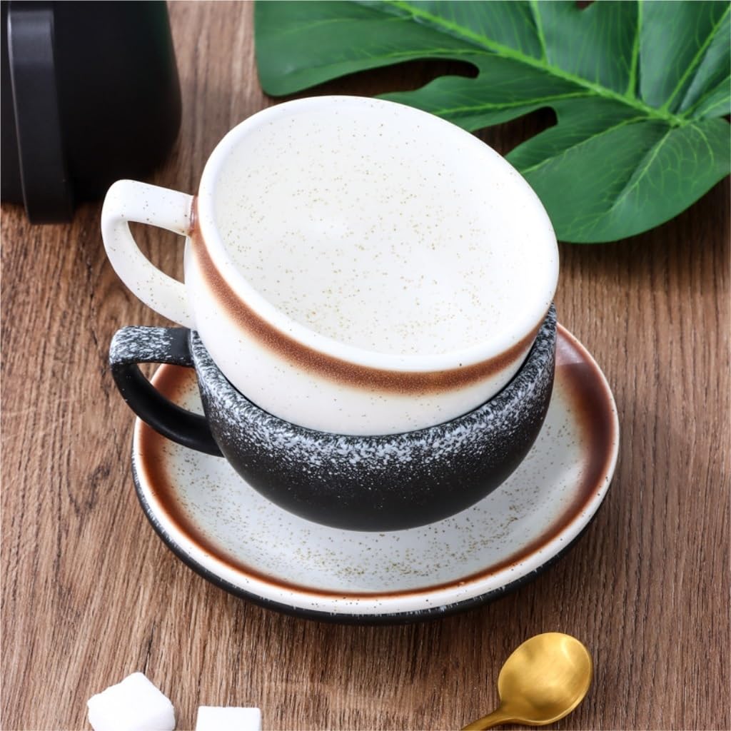 kubek ceramiczny, Kreatywny ceramiczny fantazyjny konkursowy duży otwór amerykański latte kubek tłoczony zestaw filiżanek do kawy i spodków(Blue)