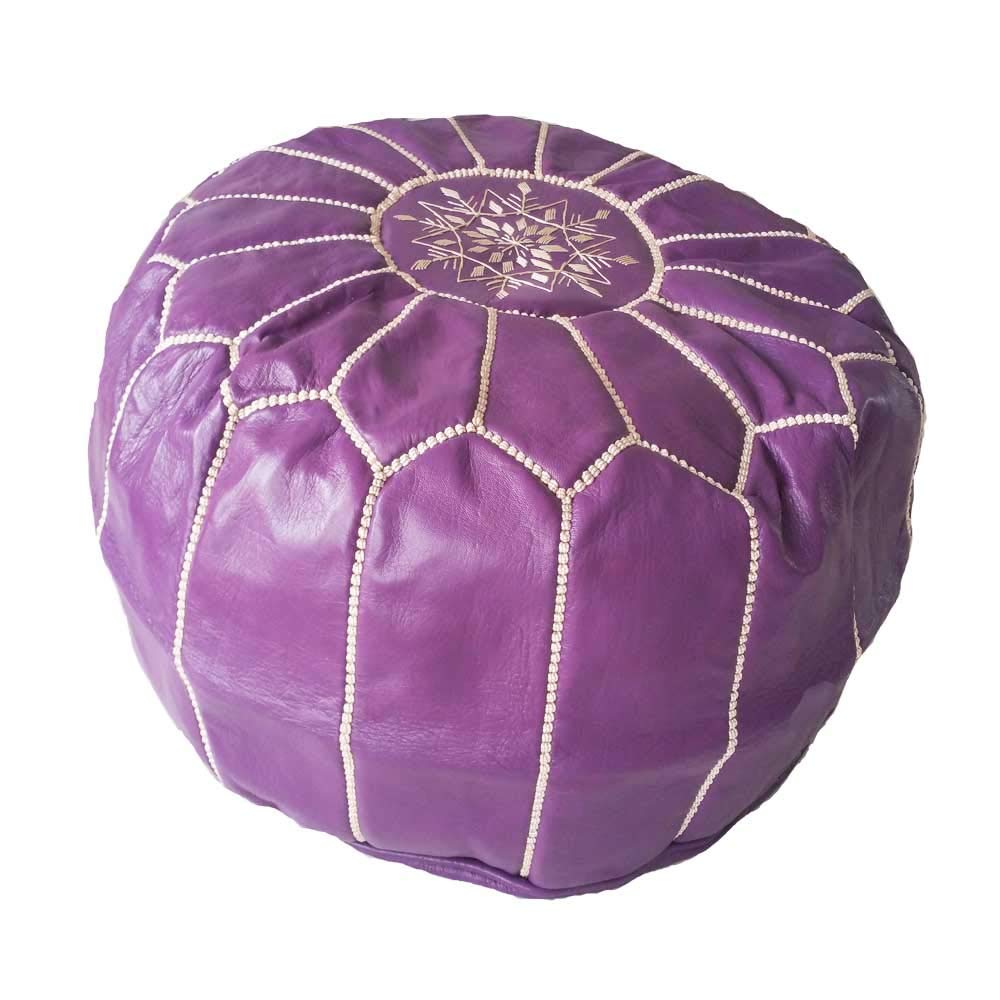 Puff marroquí de Cuero autentico Hecho a Mano de los Mejores Artesanos de Marrakech, 55 cm de diámetro y 35 cm Alto, se Entrega vacío