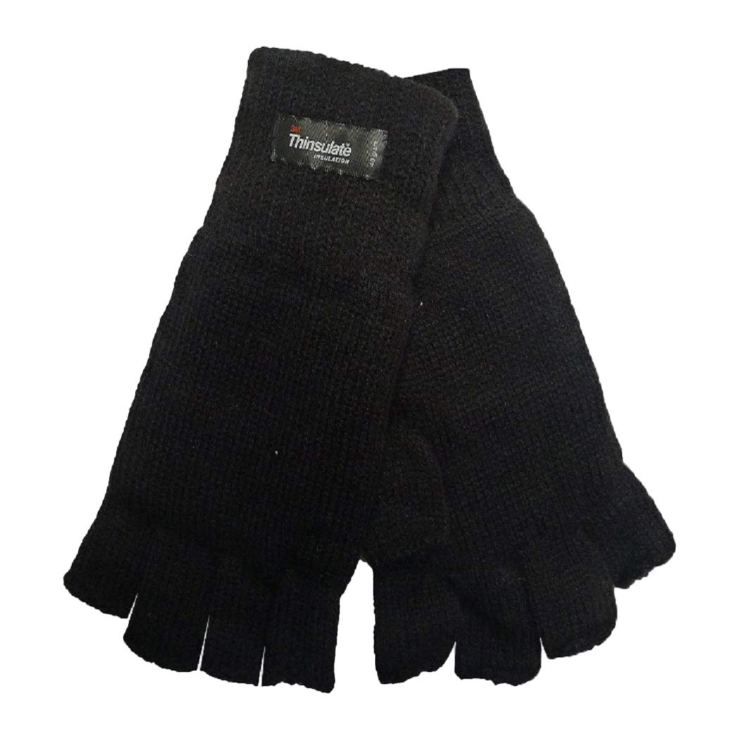 Undercover Mens Pro Climate Knitted Fingerless Gloves 5771 Black With Genuine Thinsulate Lining