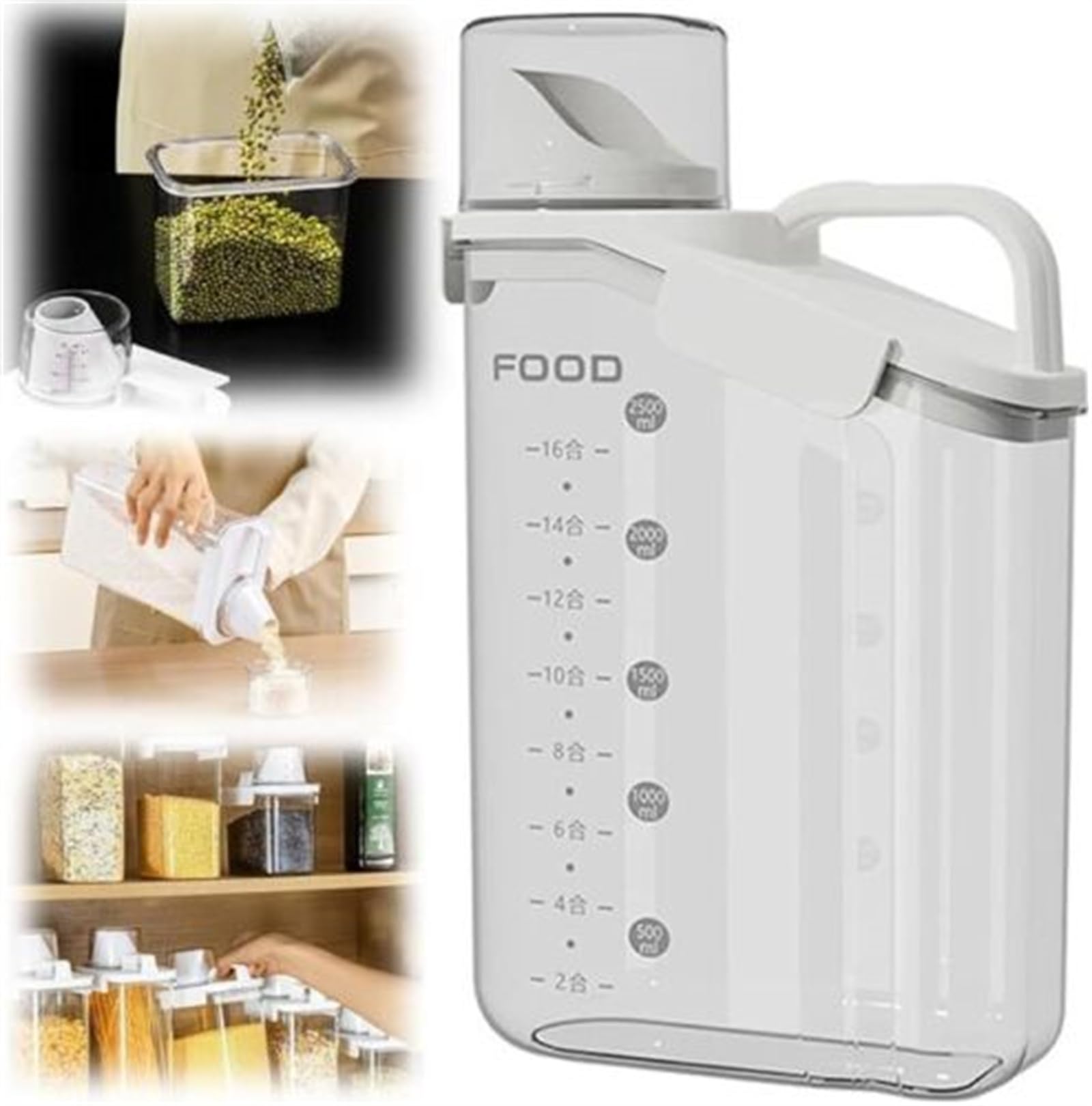 Clear Airtight Food Storage Containers, Cereal Containers Storage with Pouring Spout & Lid Dispenser for Pantry Organizers,Food Jars & Canisters,Triple Seal,Moisture Proof,Watertight (White, 2800ML)