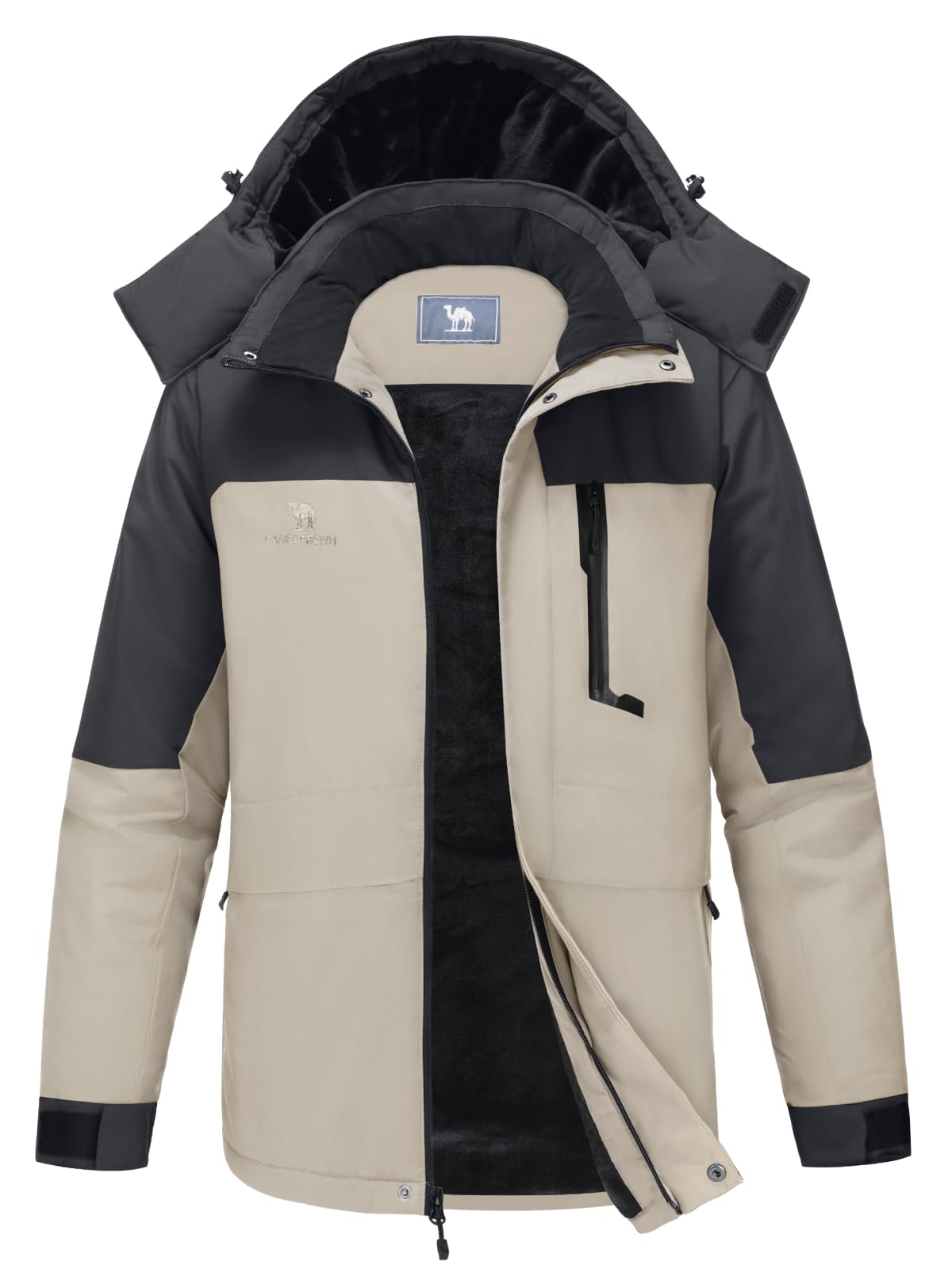 CAMEL CROWN Men's Winter Ski Jacket Mountain Snow Coats Waterproof Detachable Hood Windproof Fleece Rain Jackets