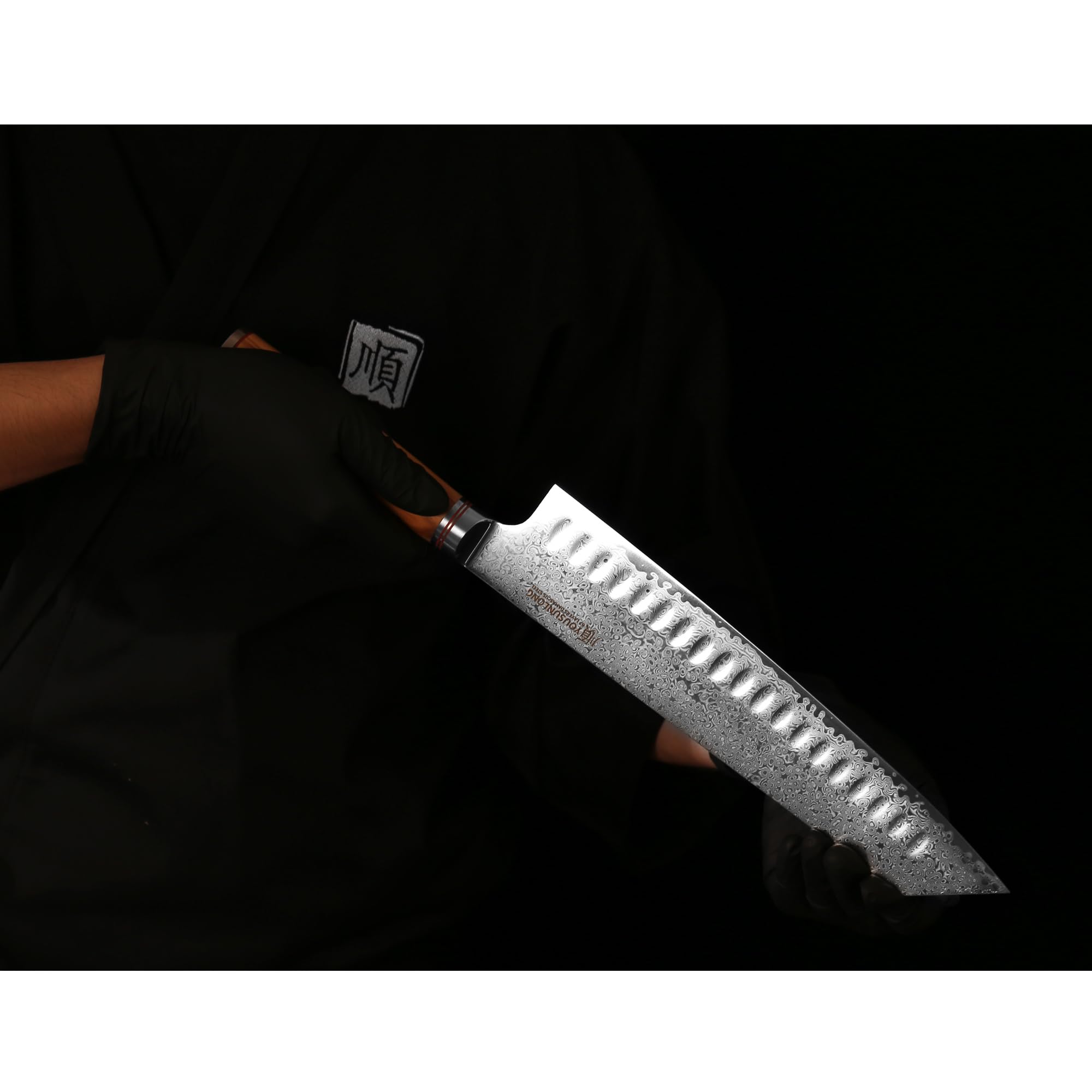 YOUSUNLONG Cuchillos de cocinero Kiritsuke 25,4 cm - Acero de Damasco martillado japonés - Súper afilado - Mango de madera de olivo italiano con funda de cuero - Cuchillos de cocina