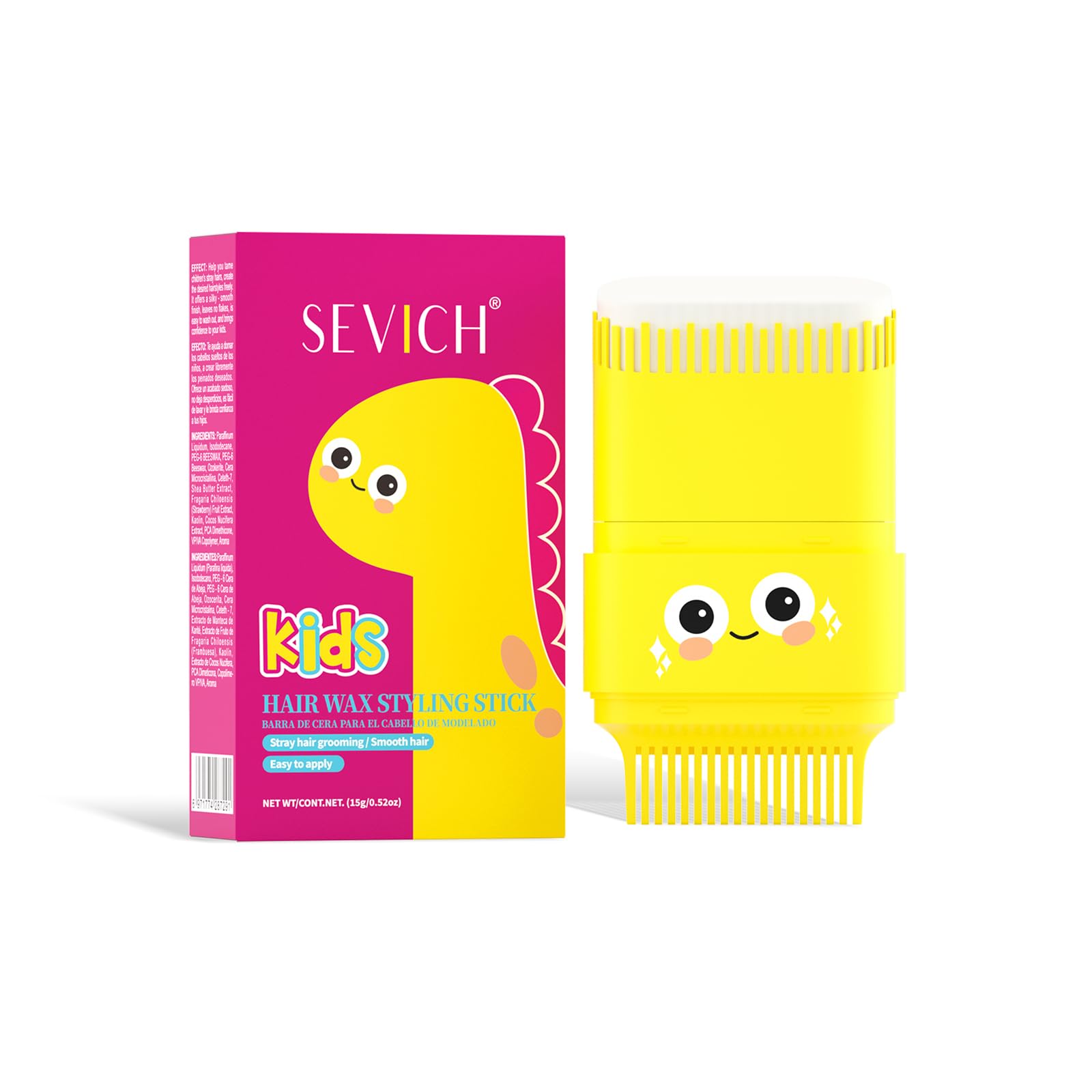 SEVICH Kids Hair Wax Styling Stick with Ergonomic Angled Comb - 15g Natural Plant Extracts for Stray Hair Grooming, Smooth Finish, Child-Friendly