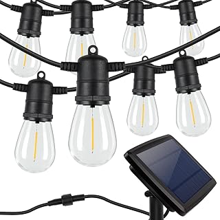 Solar String Lights Outdoor Waterproof 48ft, LED Patio Lights Solar Powered - 15 Shatterproof Edison S14 Bulbs Warm White, Commercial Grade Outdoor String lights for Garden, Backyard, Porch, Balcony