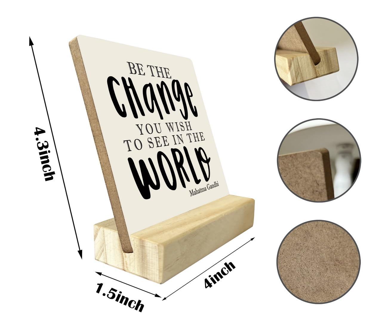 Targhetta In Legno Con Frase Gandhi Be The Change - Decor Da Scrivania 10,2x10,9 Cm Con Supporto, Regalo Ispirazionale Per Casa E Ufficio