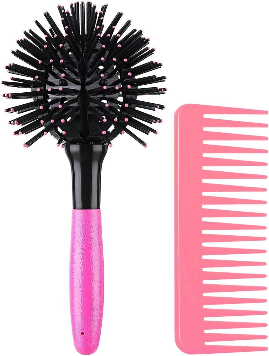 3D Bomb Curl Hair Brush 360ยฐ Round Styling Hair Brush Detangling Hairbrush Spherical Ball Brush Salon Round Hair Curling Curler and Wide Tooth Comb for Curly/Long/Wet/Dry Hair