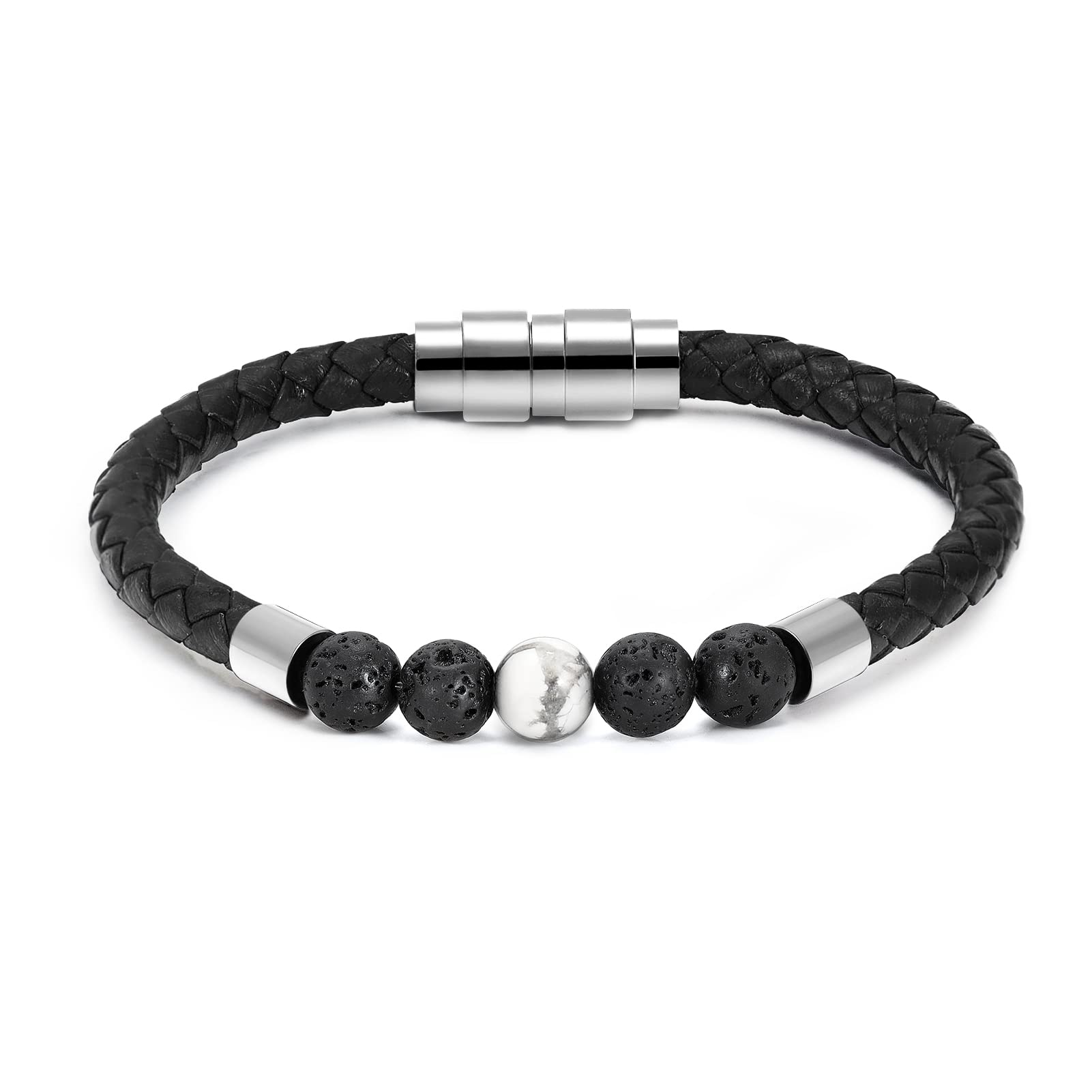 Leather Cremation Memorial Urn Bracelet Lava Stone 316L Stainless Steel Cremation Bangle Keepsake Urn Bracelet for Ashes