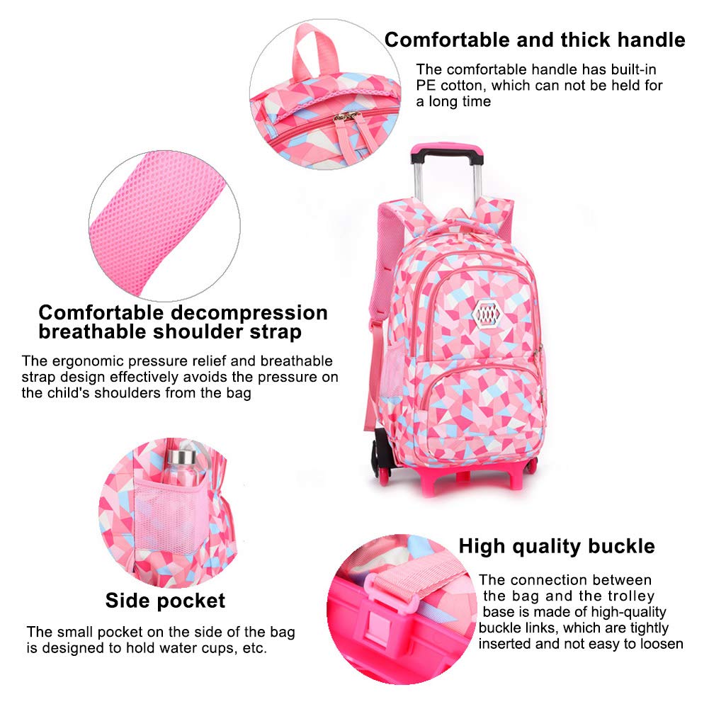Zaino Scolastico con Ruote Valigie per Bambini Zaino Bambina Zainetti per Bambini Ragazze Ragazzo 6 Ruote