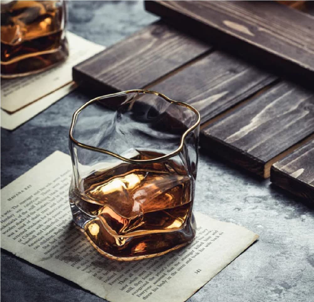 Ezalla 310ml Twisted Crystal Old Fashioned Cocktail Tumbler |Italian Premium Uneven Design Whiskey Glasses |Crystal Cut Whiskey Glasses for Bourbon, Scotch Whisky, Cognac, Set of 6 3