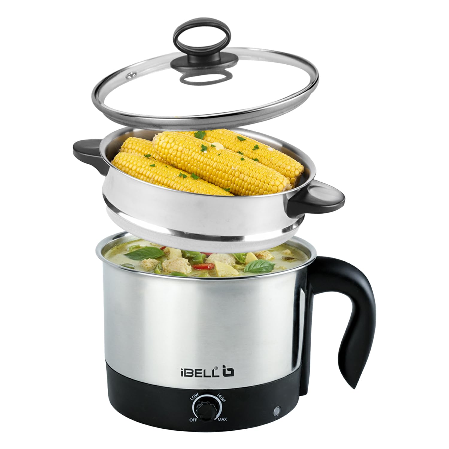 iBELL MPK120L Premium Multi Purpose Kettle With 2 Pots, Stainless Steel 1.2 Litre (Silver)