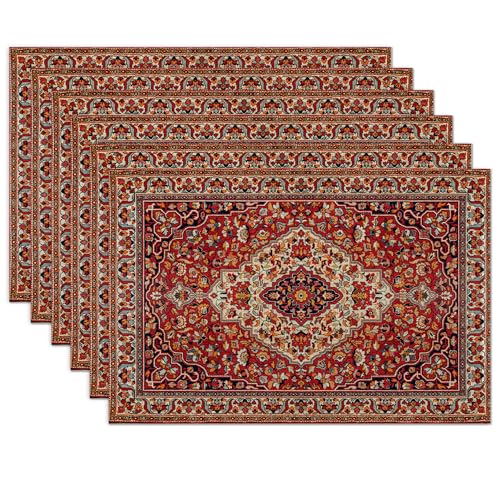 Boho Vintage Ethnic Placemats Set of 6 Washable Table Mats for Kitchen Dining Table,Heat-Resistant Place Mats for Indoor Outdoor Party Holiday Decoration