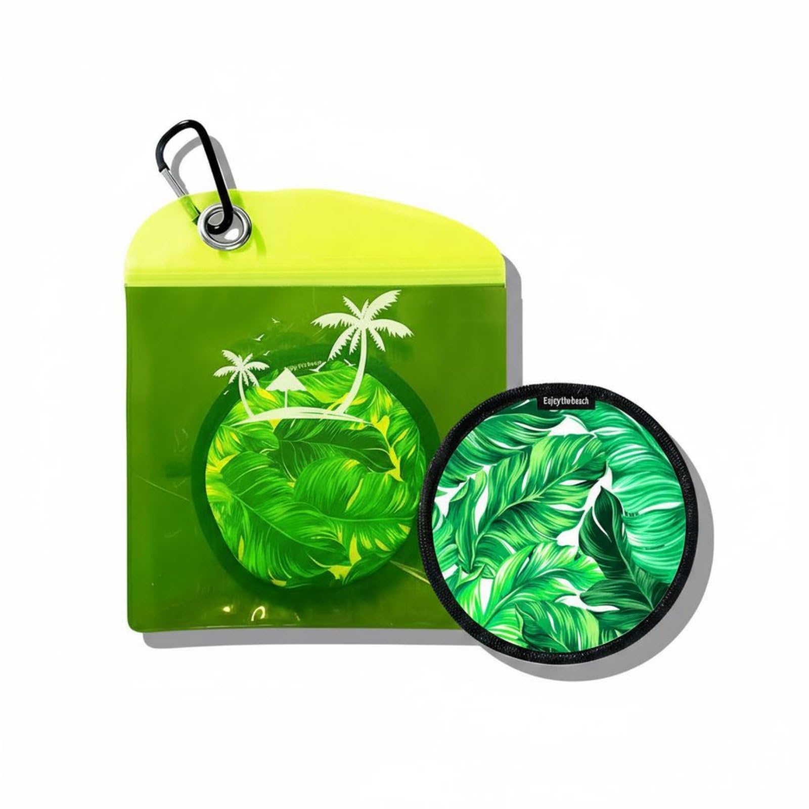 Reusable Beach Sand Cleaning Pouch Talc-Free Sand Wipe Off Bag Portable Easy to Carry for Family, Kids, Outdoor, Green Palm Leaf Flat-image-26