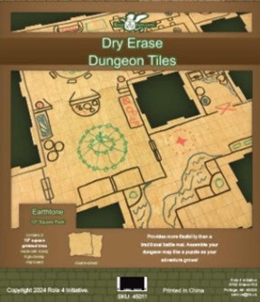 Dry Erase Dungeon Tiles, Shapes, and Sizes Earthtone Nine 10" Squares