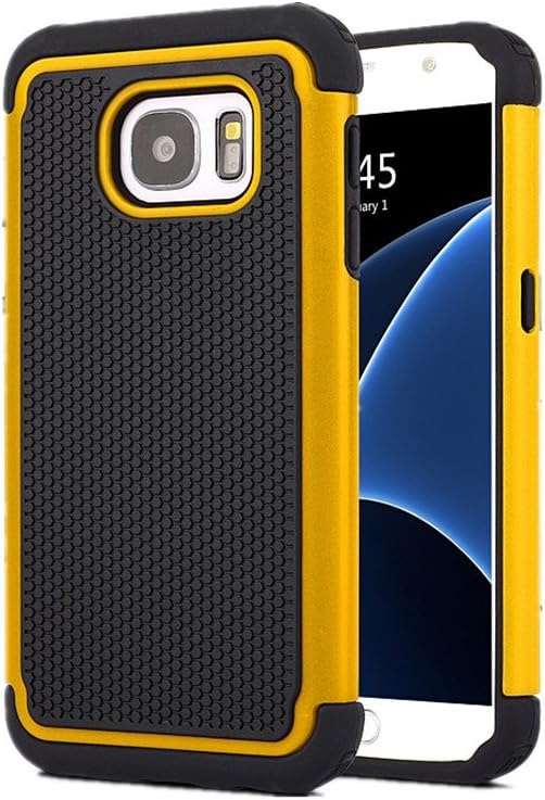Galaxy S7 Case, KONEA S7 Case [Heavy Duty Protection] [Shock Absorption] [Drop Protection] Football lines Premium Dual Layer Case Cover for Samsung Galaxy S7 2016 (Yellow)