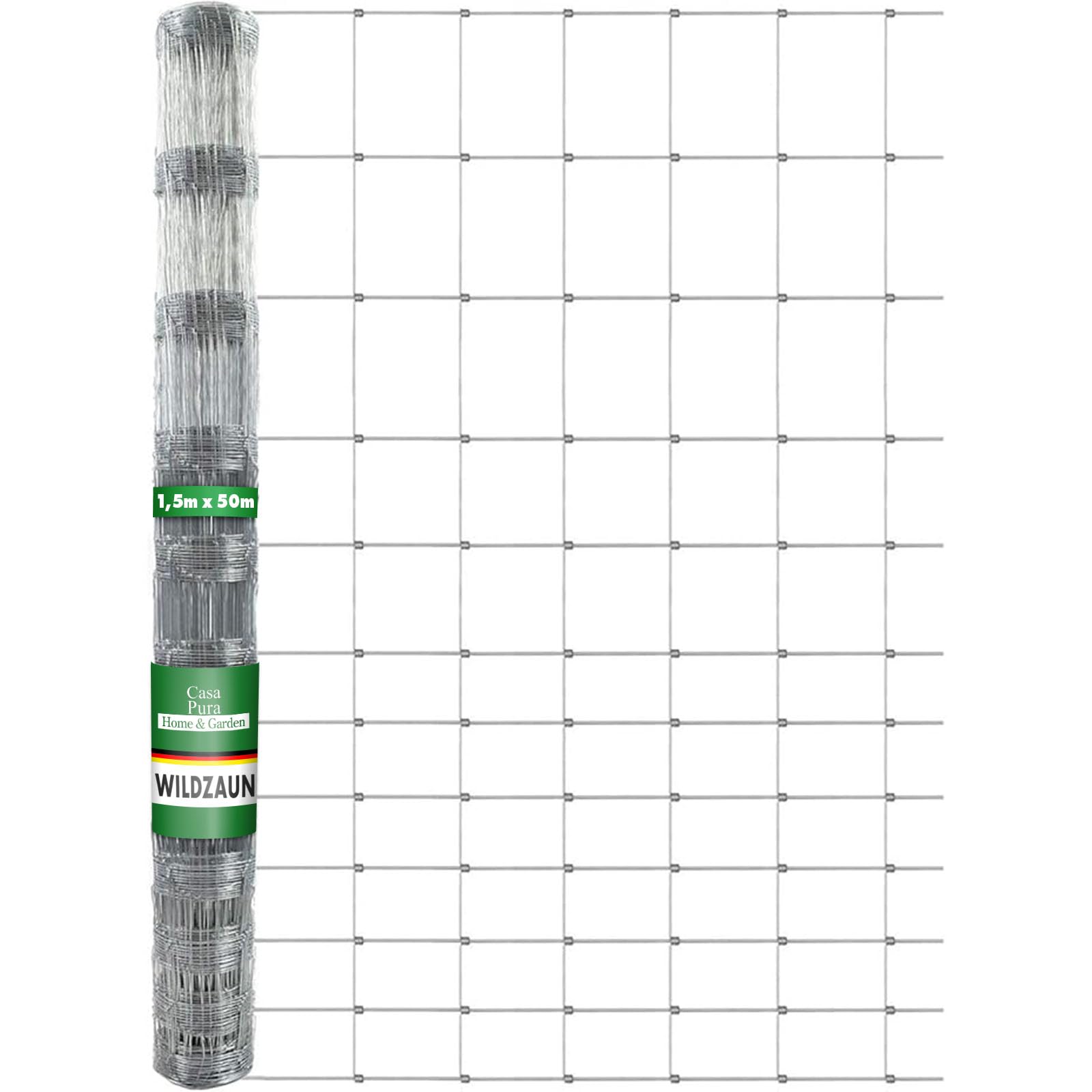 casa pura Wild Fence Galvanised in Specialist Trade Quality | Various Heights Depending on Animal Species | 50 m Long | Pasture Fence Forest Fence Animal Fence Wire Fence Wire Mesh Fence (150 cm x 50