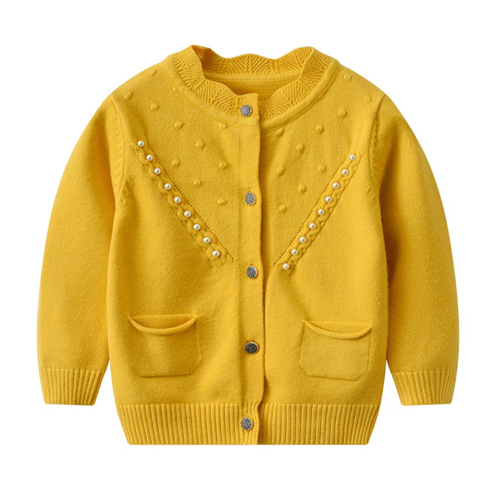 2020 Children Toddler Baby Girls Winter Autumn Clothes Daisy Knitted Cardigan Sweater Knitwear Tops (110 (3-4Y), Yellow-2)