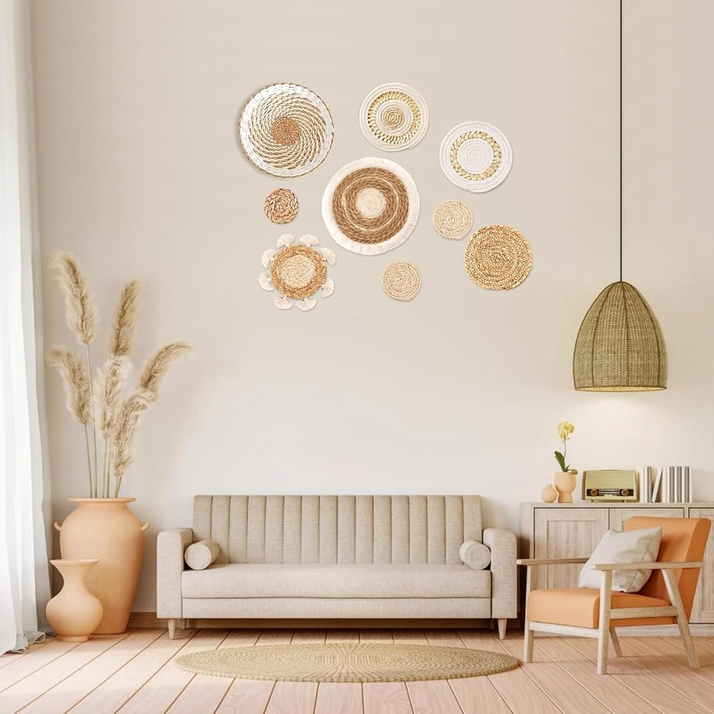 9 Pack Boho Wandkorb Handgefertigt Dekorative für Bauernhaus Schlafzimmer Wohnzimmer Display Tisch Einstellungen Küche Home
