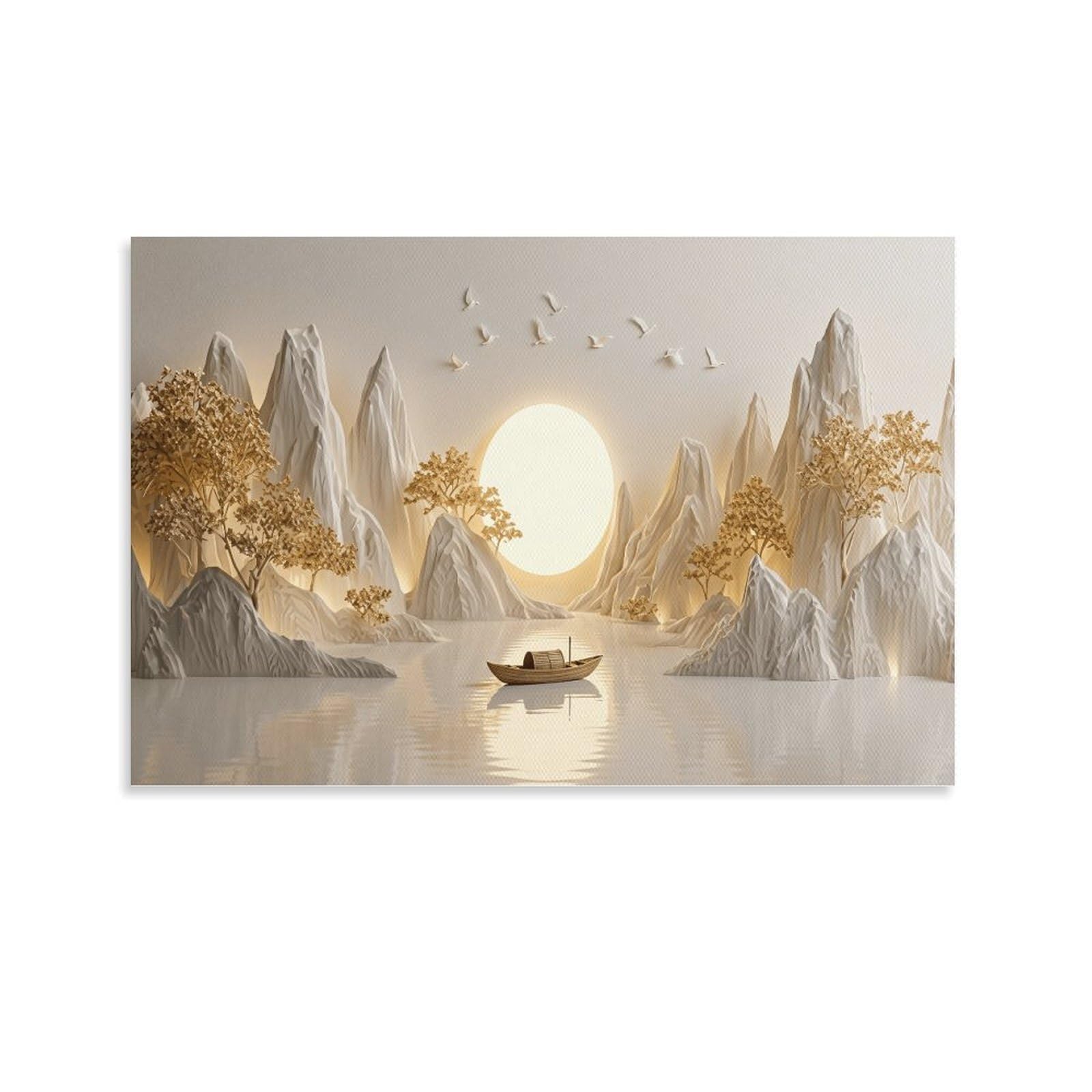 XPASHIQWC 3D Paper Art Landscape Poster Artwork Canvas Prints Picture Modern Canvas Wall Art Picture Wall Hanging for Office Gym Living Room Decor 24x36inch(60x90cm)