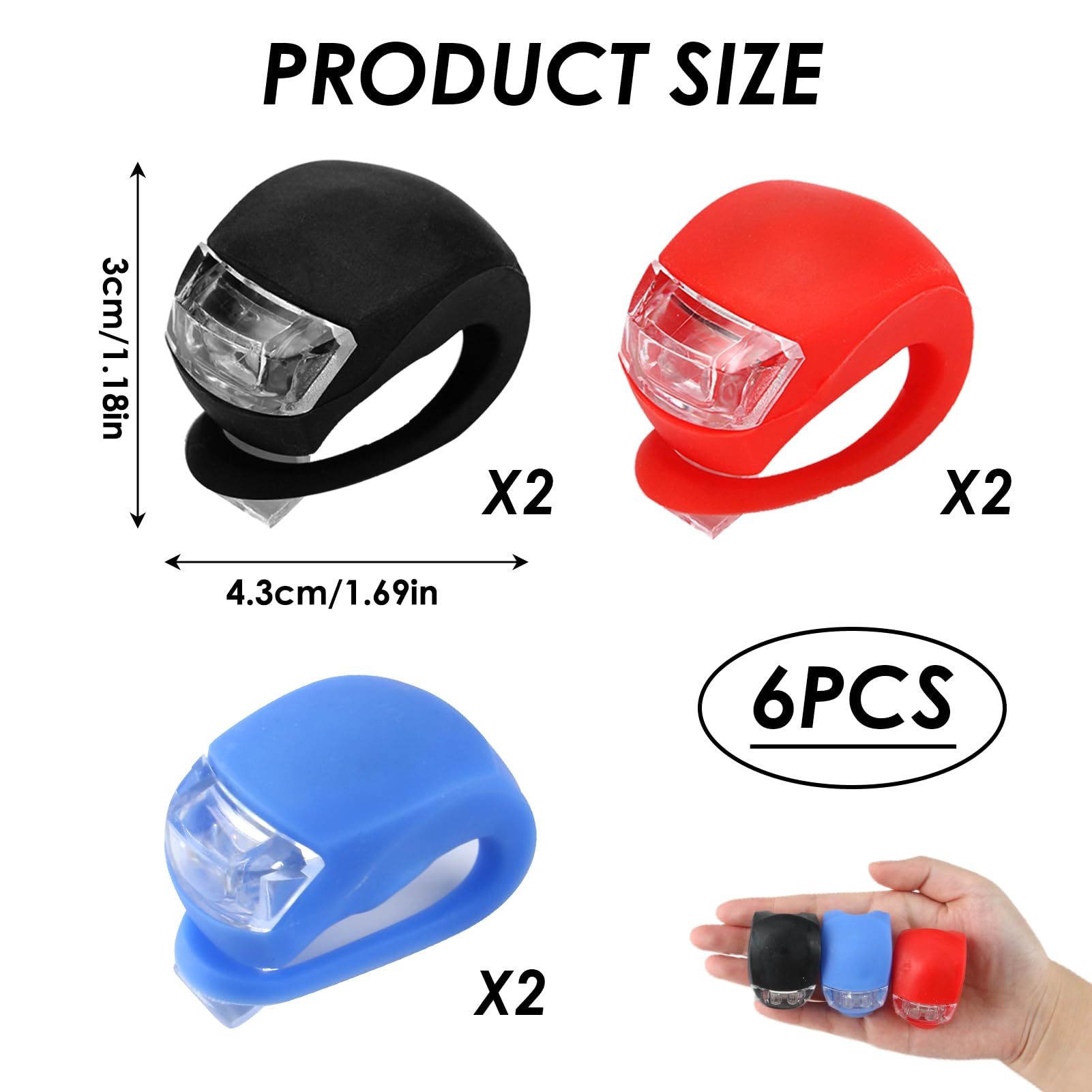 6 Luci Per Bicicletta Impermeabili - Anteriore E Posteriore Con 3 Modalità, Batterie Incluse - Foto 2