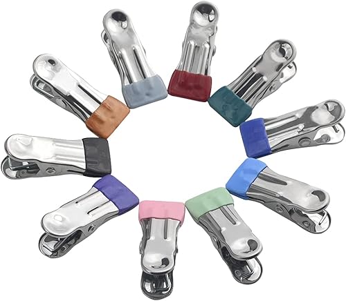 Miniatura 2 de XINMEIWEN Paquete de 50 alfileres de ropa de 10 colores de metal de acero inoxidable, abrazaderas de ropa para colgar ropa, toallas o sellar bolsas