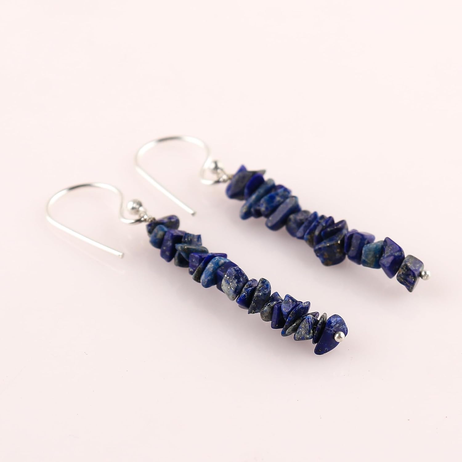 Gemstone Chips Dangling Long Earrings, Stone 2-3 MM, Silver Plated, Handmade Jewelry, Chakra Healing Crystals, Polished Nuggets Stones, Women Earrings, Gemstone Jewellry