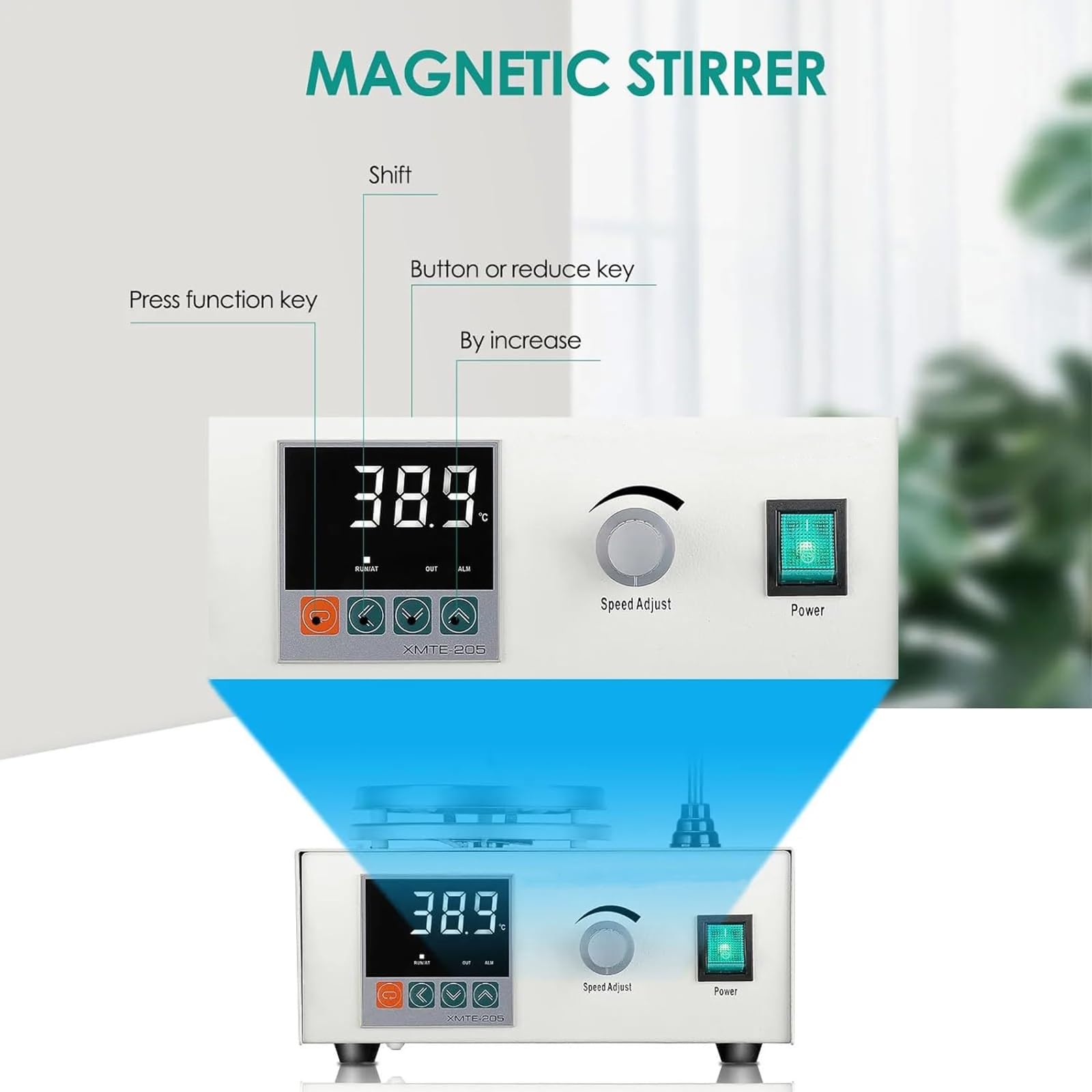 Agitatore magnetico con piastra riscaldante, con display digitale della temperatura e agitatore magnetico della velocità, 200 W - 2000 giri/min, regolazione con piastra riscaldante,agitatore magnetico