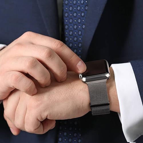 Miniatura 5 de [Paquete de 2] Correas de metal de acero inoxidable compatibles con correas de Apple Watch de 1.61, 1.57, 1.57 y 1.73 pulgadas, correa magnética de