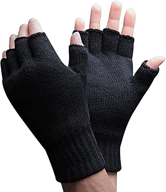 True Face Mens Fingerless Gloves Half Finger Winter Typing Touch Thermal Glove