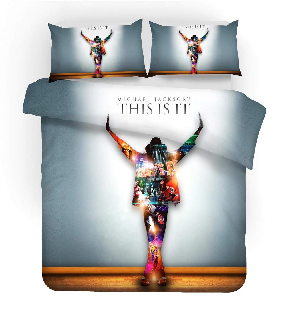 NICHIYO Michael Jackson Bed Linen Set, Duvet Cover and Pillowcase, Microfibre, 3D Digital Print Three-Piece Bedding (Duvet Cover + Pillowcases) (15, Double 200 x 200 cm / 79 x 79 inches)