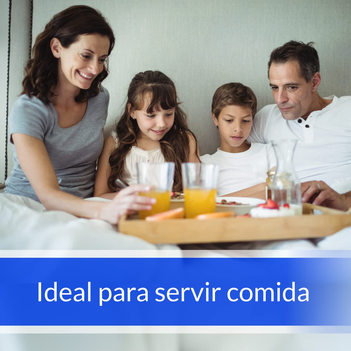 Bandeja para Servir Comida con Asas - Rectangular con Base Hidráulica - 45 x 36 x 7 cm - Ideal para Aperitivo y Desayuno en la Cama - Fabricada en España - Hostelnovo