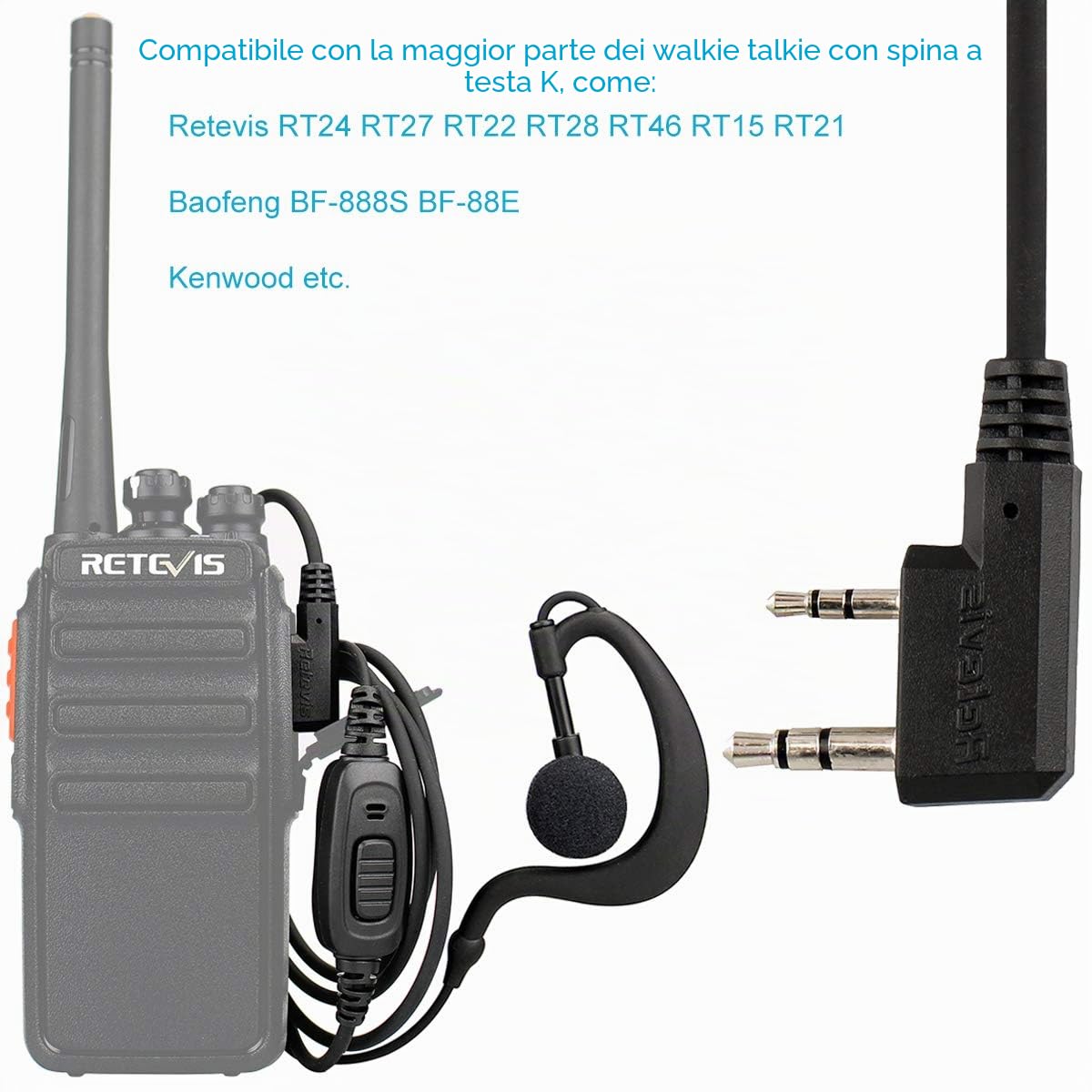 2 Auricolari Con PTT Per Walkie Talkie – Connettore 2 Pin, Microfono Remoto, Compatibili Con Baofeng UV5R E Retevis