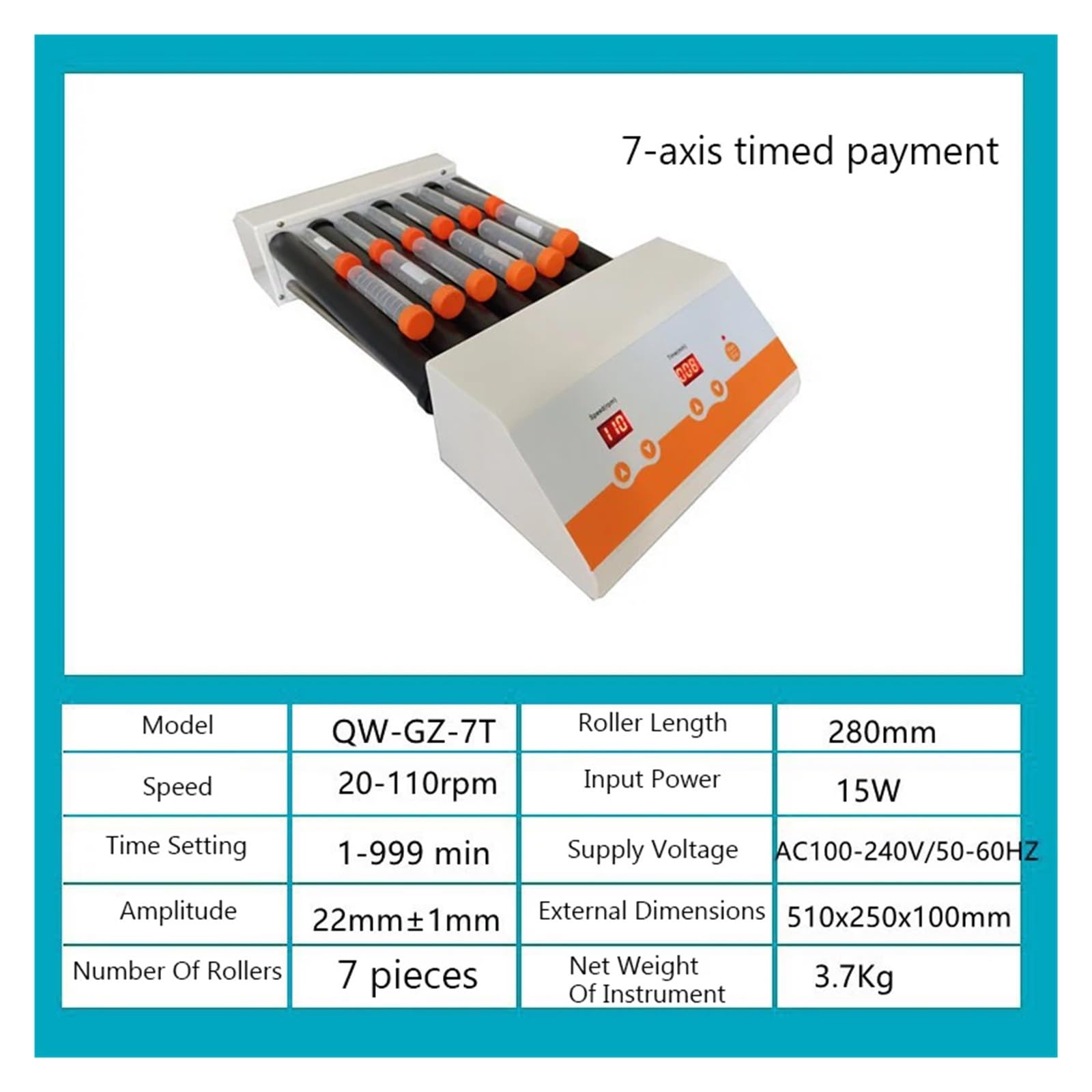 Reagenzglas Mischer, Rollenmischer Digitalanzeige Timing Multi-Tube Experimenteller -Mischer Rotation | QW-GZ-5